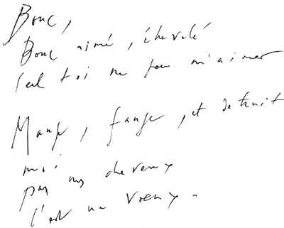 Roger Descombes,  Poème «Bouc», 1953 -  Manuscrit  du poème  «Bouc ». Roger Descombes, vers 1953